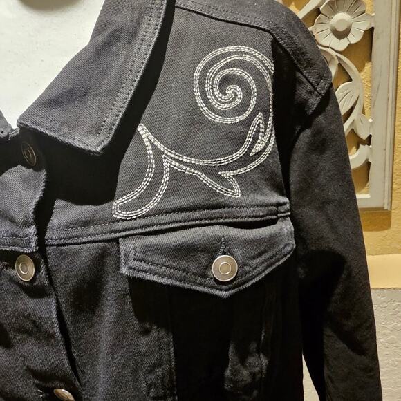Cato S 26/28 Black Denim Jacket Embroidered Western Boho Y2K Revival Cowgirlcore - Picture 15 of 15